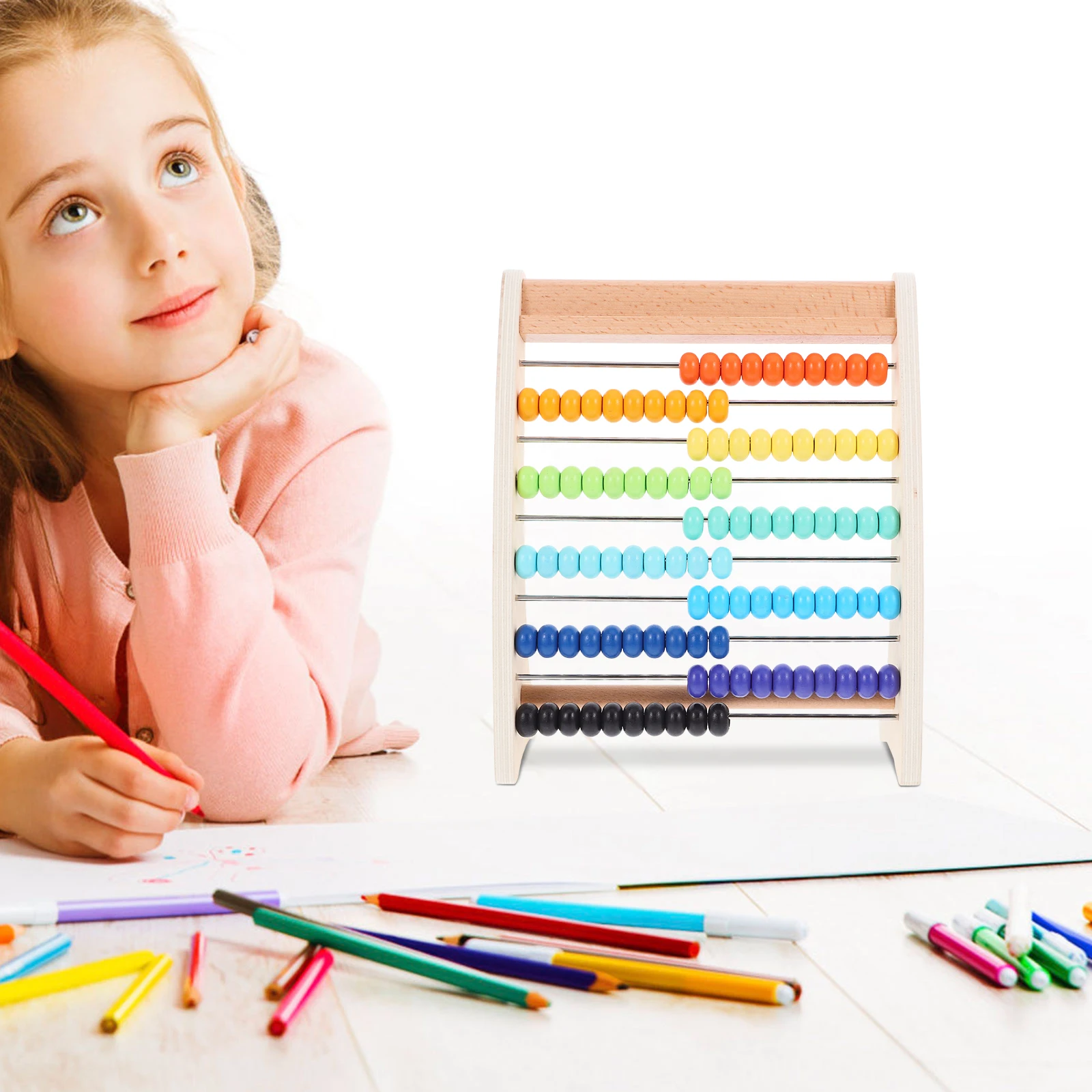 1 セット木製そろばん教育数学学習おもちゃ子供のための計算教材木製金属フレームビーズ子供のため