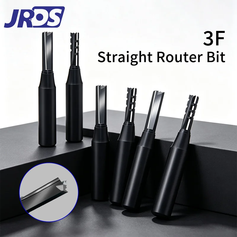 JRDS 3 Flute Spiral Wood Router Bit, Straight CNC Engraving Milling Cutter, Woodworking Trimming Cutting Tool