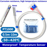 Stainless Steel PT1000 Temperature Sensor Thermocouple with 0.5/1/2/3~10M Cable Temperature sensing high temperature waterproof