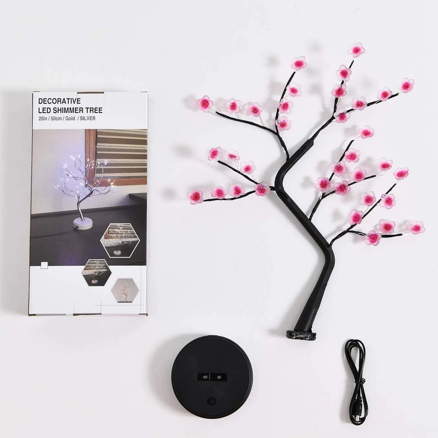 Decoration USB/Battery Powered  Switch Warm White Artificial Bonsai Cherry Blossom Desktop Tree LED Lamp Light