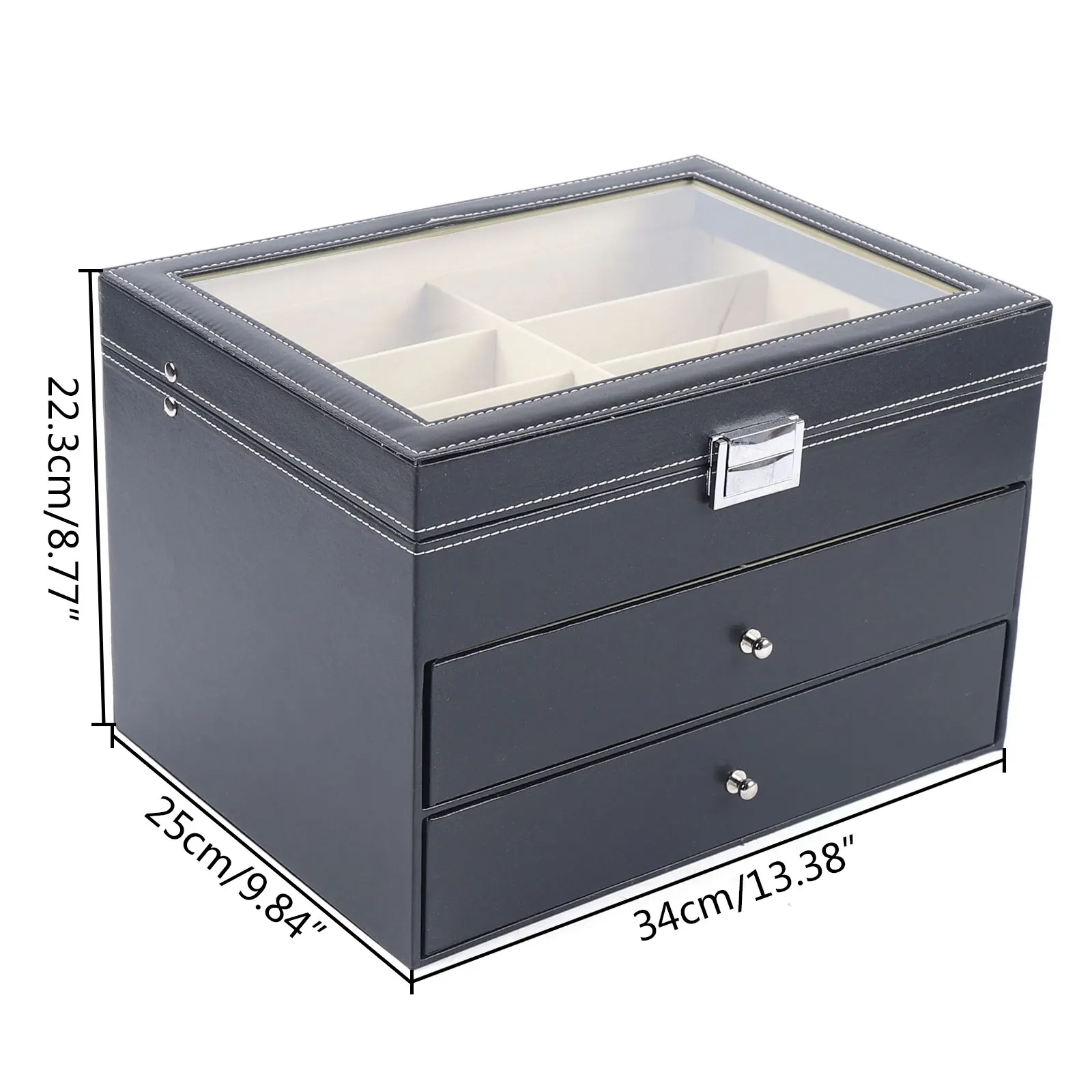 Three Level Glasses Display Case 24 Piece Large Eyeglass Sunglasses Drawer Storage Box with Key