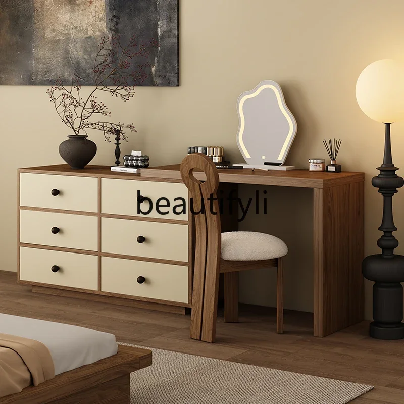 

Light retro solid wood dresser, new modern simple bedroom makeup table, chest of drawers, and integrated bedside cabinet