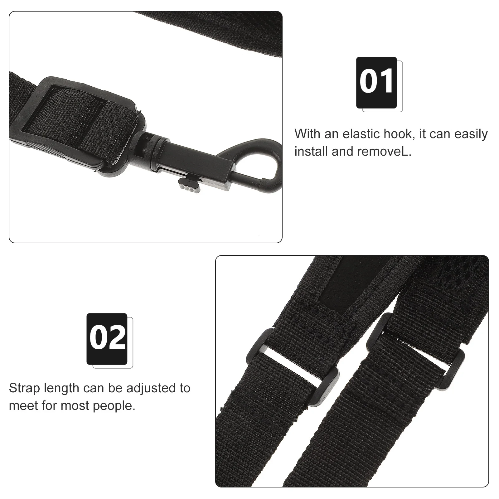 

Black Nylon Adjustable Saxophone Harness Strap Lightweight Durable Portable Design Elastic Hook for Outdoor Travel Use