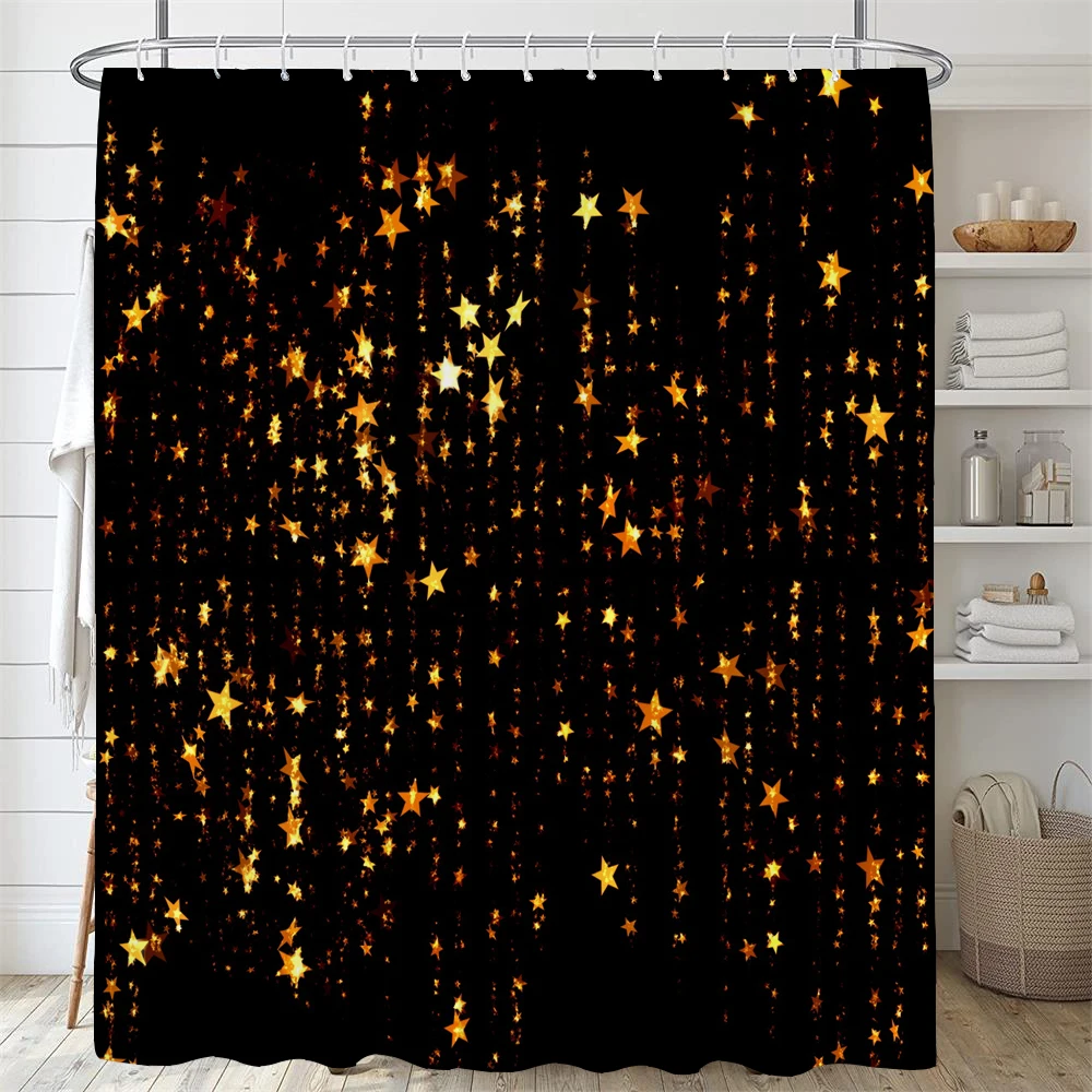 Pink and Gold Star Glitters Shower Curtain Abstract Art Modern Bathroom Curtains Geometric Pattern Bath Curtain Bathroom Decor