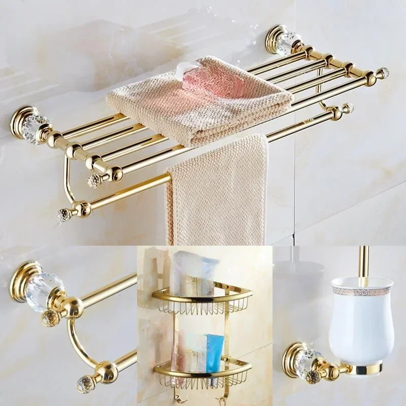 Copper gold bath towel rack towel rack light luxury hardware pendant set