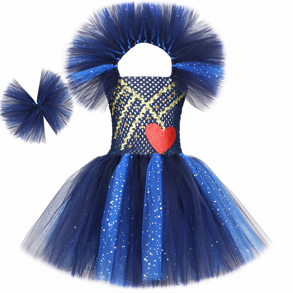 Sparkly Evie Descendants Costume for Girls Fancy Tutu Princess Dress Halloween Cosplay Costume for Kids Carnival Party Dresses