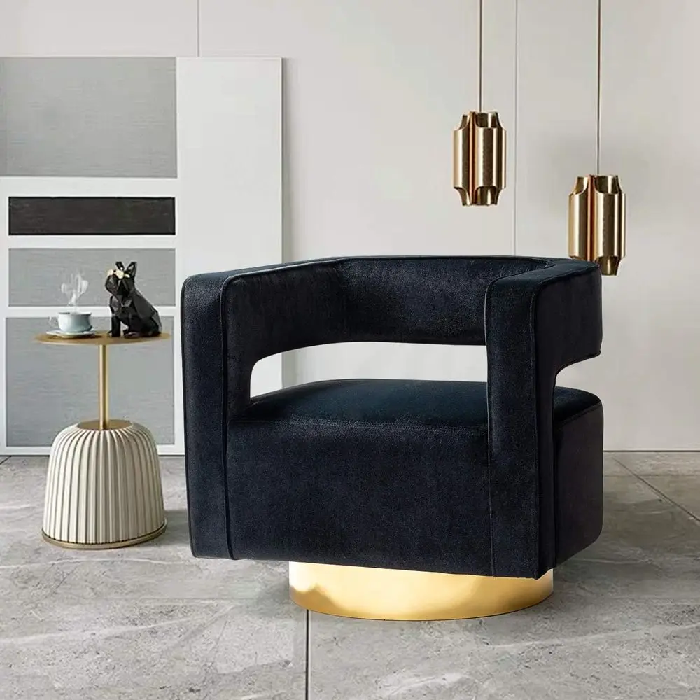Swivel Accent Barrel Chair, ern Curved Open Back Swivel Accent 3D Barrel Velvet Chair with Gold Metal Base, Club Arm Chair Uphol