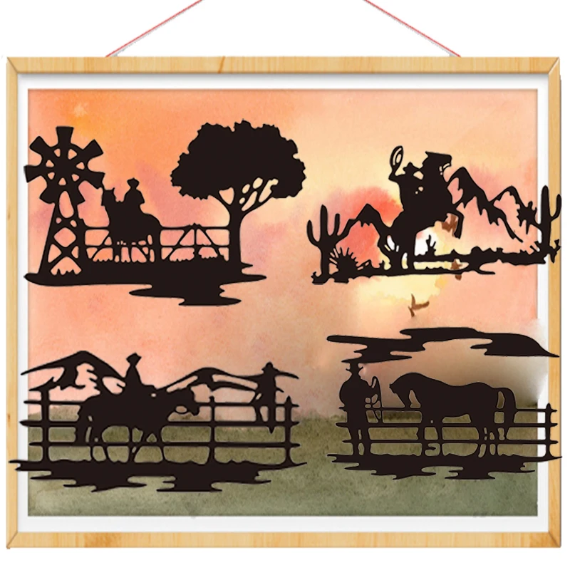 Horse Pasture Man Holding Metal Cutting Dies For DIY Scrapbook Cutting Die Paper Cards Embossed Decorative Craft Die Cut New2023