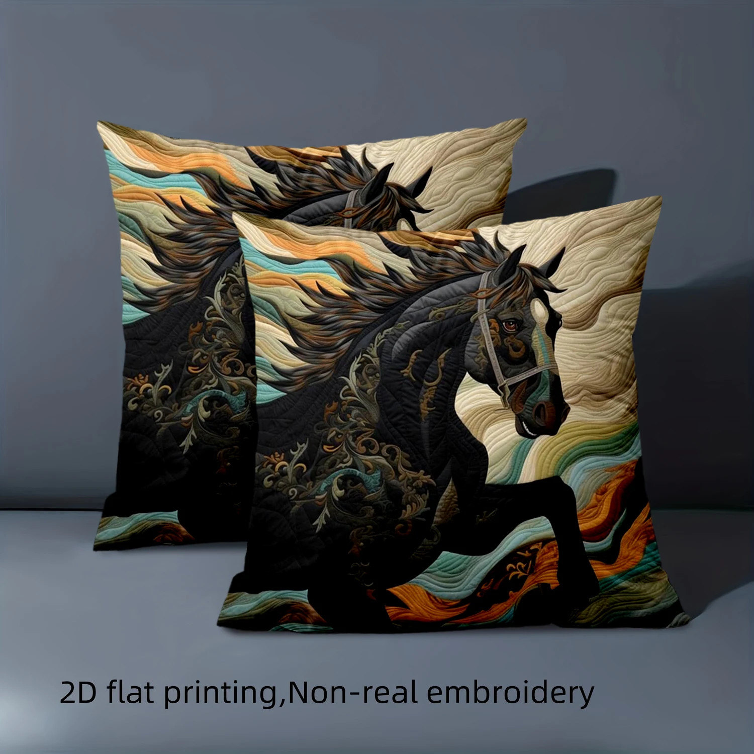 

1 pillowcase 2D flat printing Stylish Horse Pattern 2D Printed Cushions Polyester pillowcase sofa decorative cushion cover