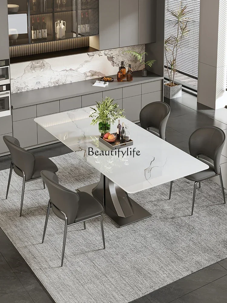 

02 ls 18FG40Natural Marble Dining-Table Light Luxury Rectangular Italian Minimalist Dining Table