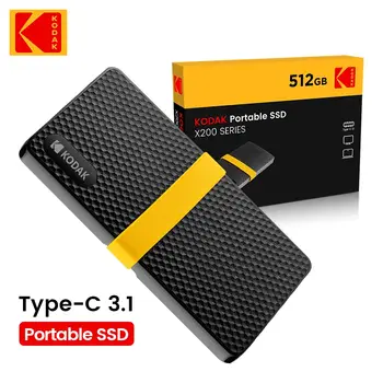 Externí SSD pevný disk KODAK X200, externí, 1TB, USB 3.1, mini přenosný SSD, 256B, 512GB, 1TB, pro notebooky, chytré telefony, PS4, PC, MAC, TV 10 nejlepší prodej 512GB externí SSD - №1