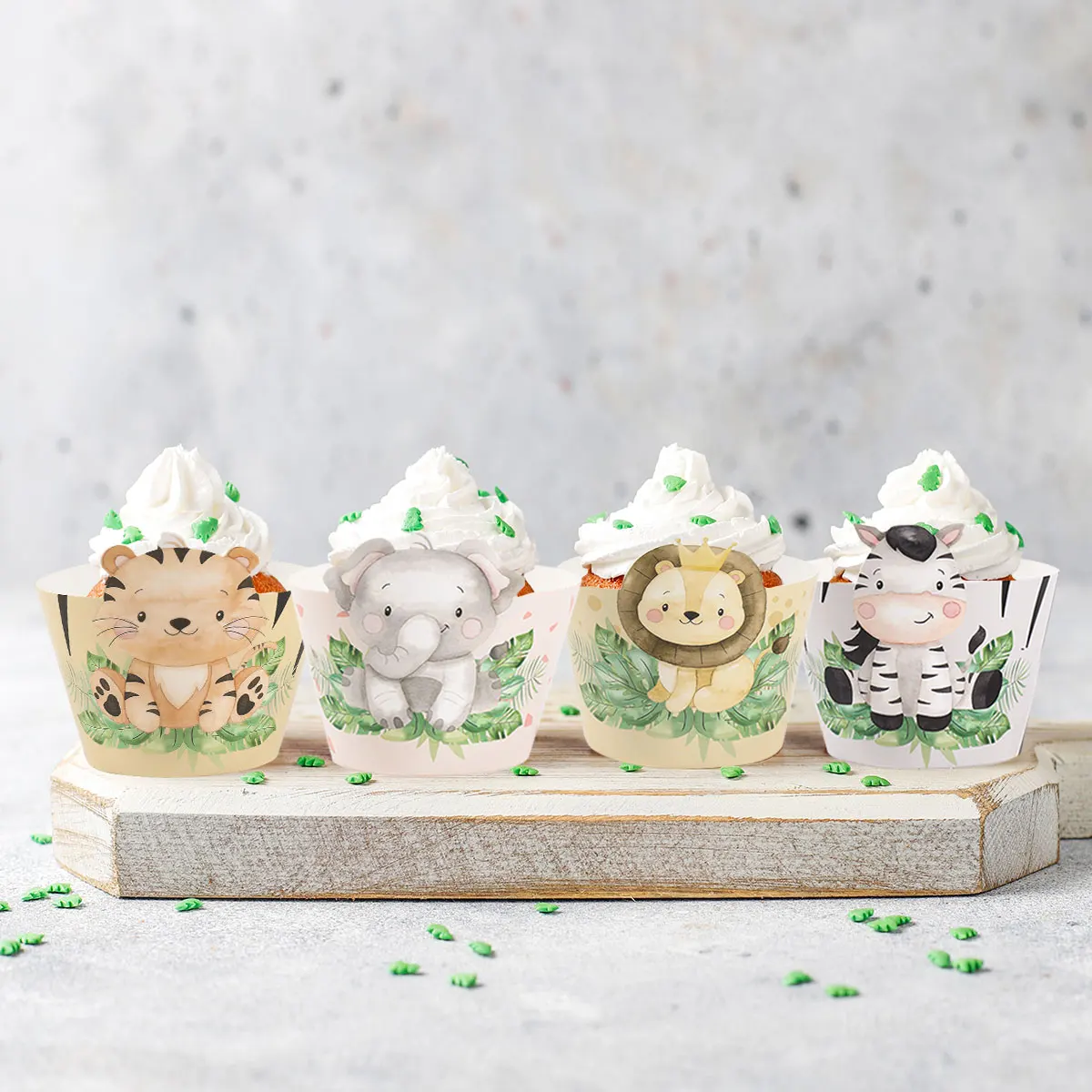 Jungle Animals Cupcake Paper Cups Happy Birthday Party Decorations Kids Cake Wrappers Safari Baby Shower Animal Brithday Toppers