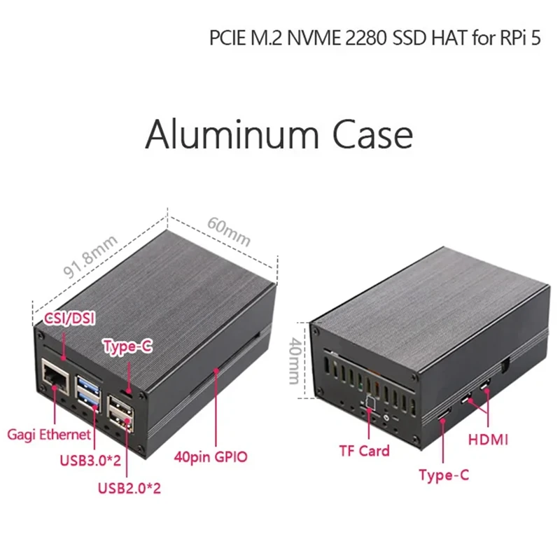 MPS2280P PCIE M.2 NVME SSD HAT+SSD Heat Sink+PI5 Fan For Raspberry Pi 5 Support 2280 2230 2242 Gen 3