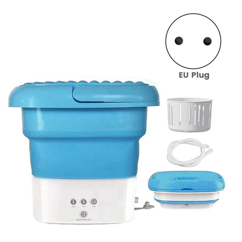 HOT SALE Blue Portable Travel Washing Machine, Mini Folding Washing Machine Combo With Small Collapsible Drain Basket