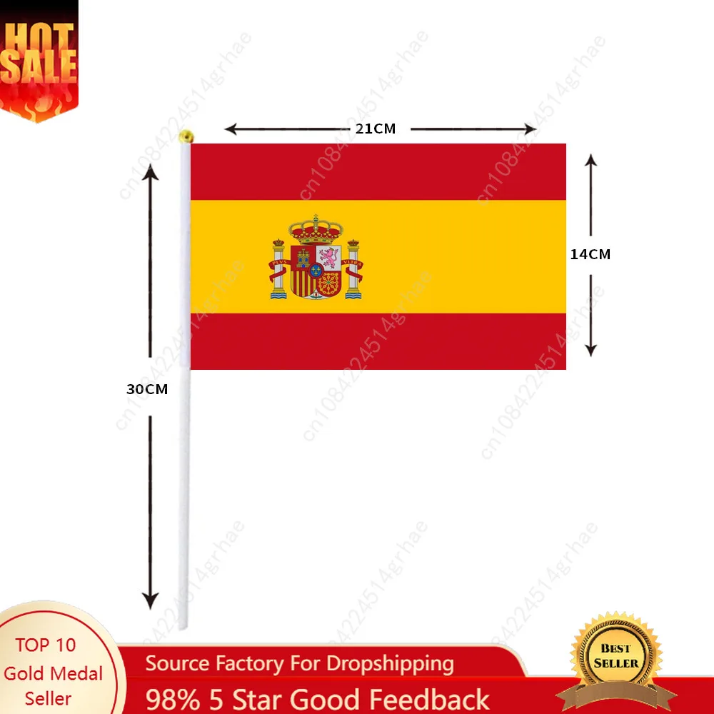 

Spain Hand Waving Flag Spain Flag Small Mini Hand Held Flags 10 Pcs 14x21cm World Cup Sporting Event Support Handheld Flag