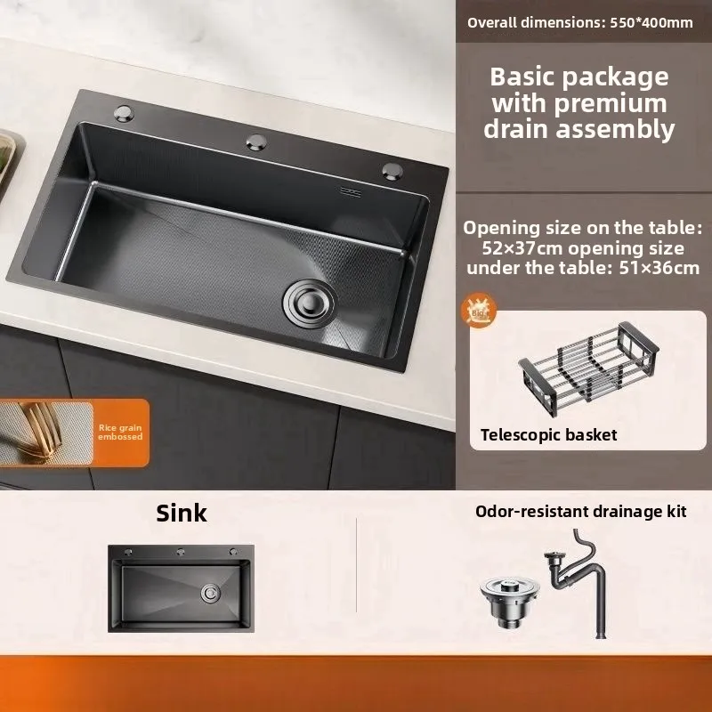 Thickened 304 Stainless Steel Kitchen Sink Large Single Bowl Convertible Double Bowl Stainless Steel Sinks Kitchen Sinks view 6