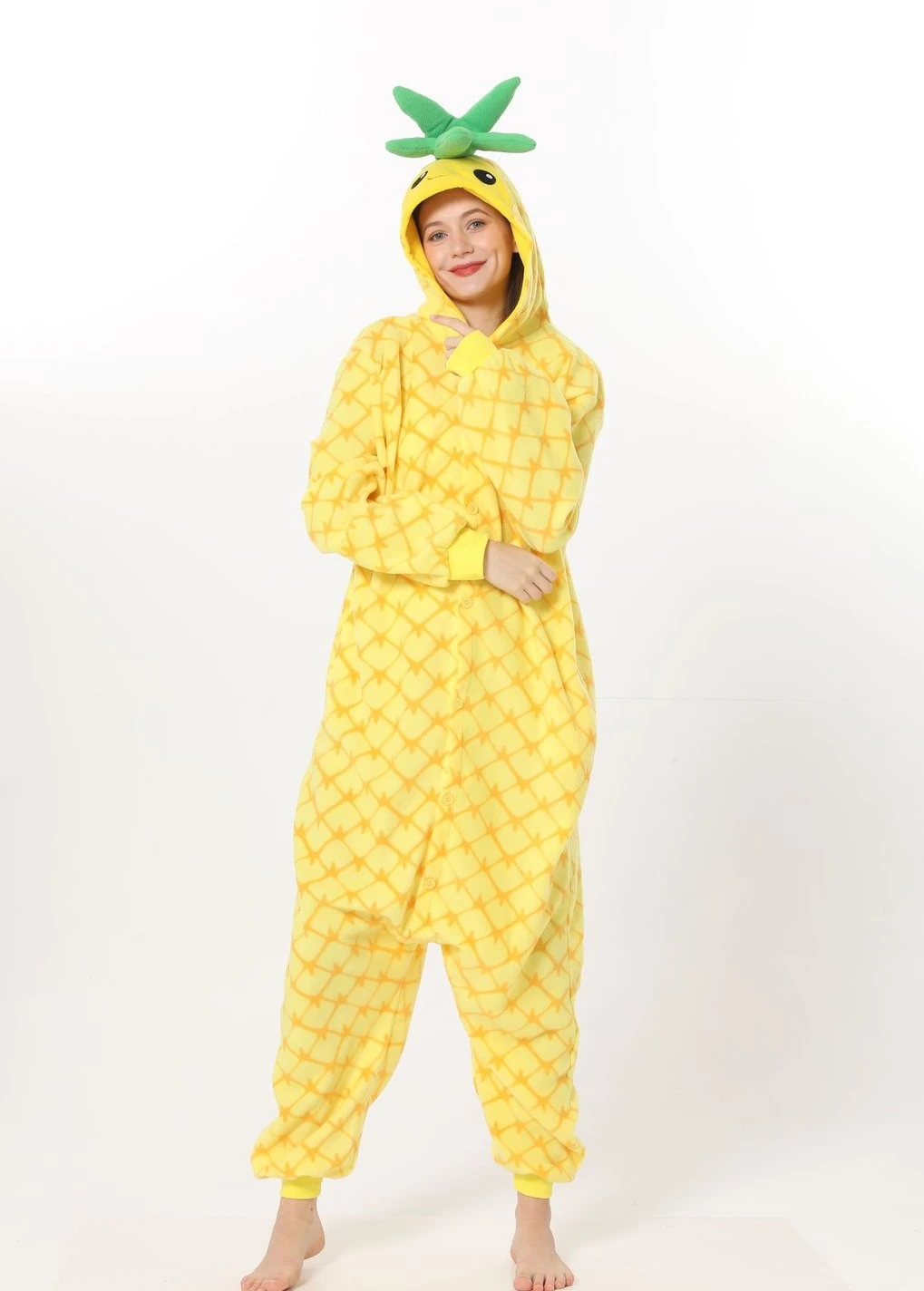 Kigurumi Yellow Pineapple Onesies Pajamas Unisex Adult Pajamas Halloween Cosplay Costume Cartoon Onesie Sleepwear Jumpsuit