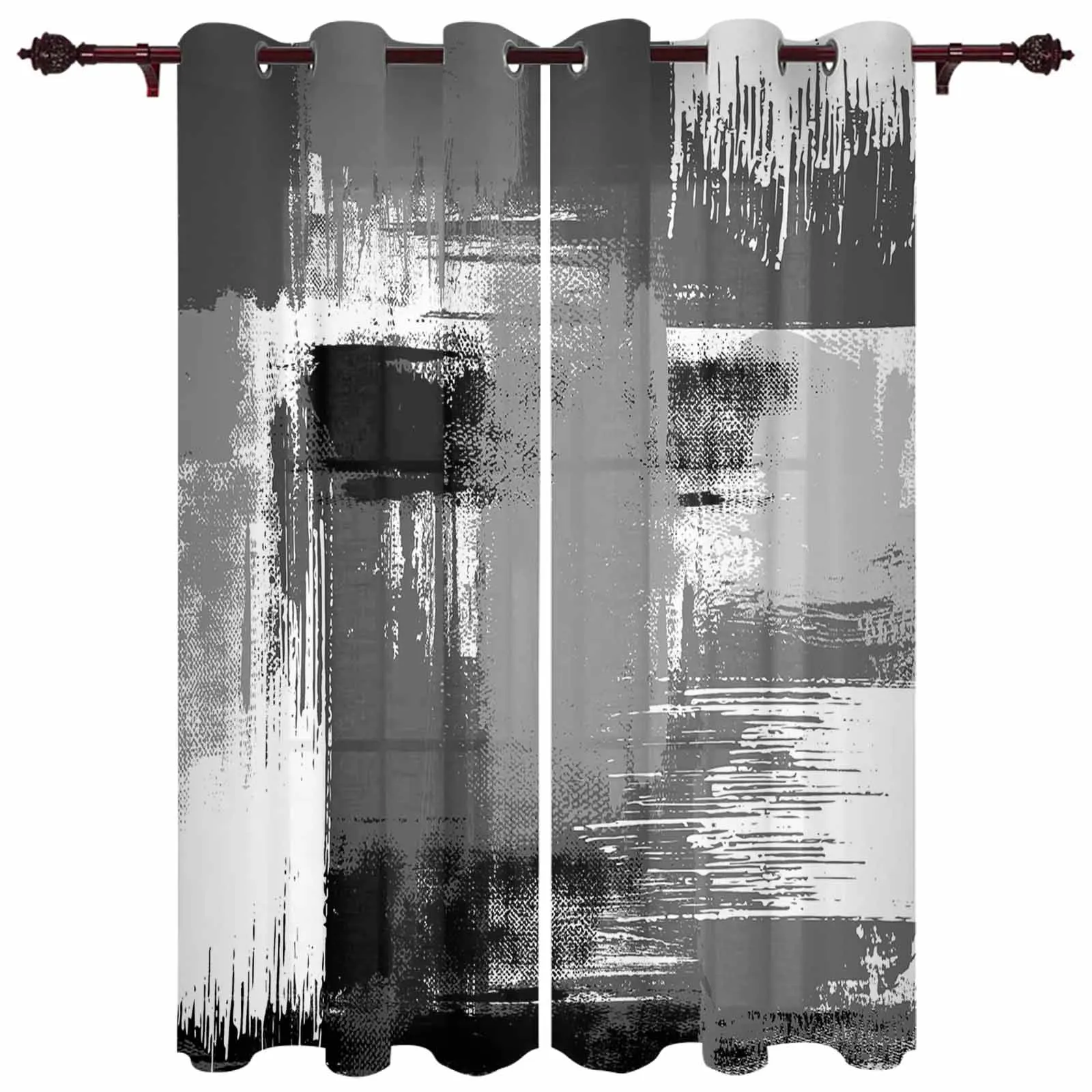 Abstract Paint Brush Oil Painting Grommet Curtains for Bedroom Living Room Home Decor Window Treatments Drapes