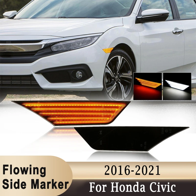 

LED Flowing Side Marker for Honda Civic 2016-2021 Front Bumper Wheel Fender Turn Signal Lamps Amber White Light Waterproof