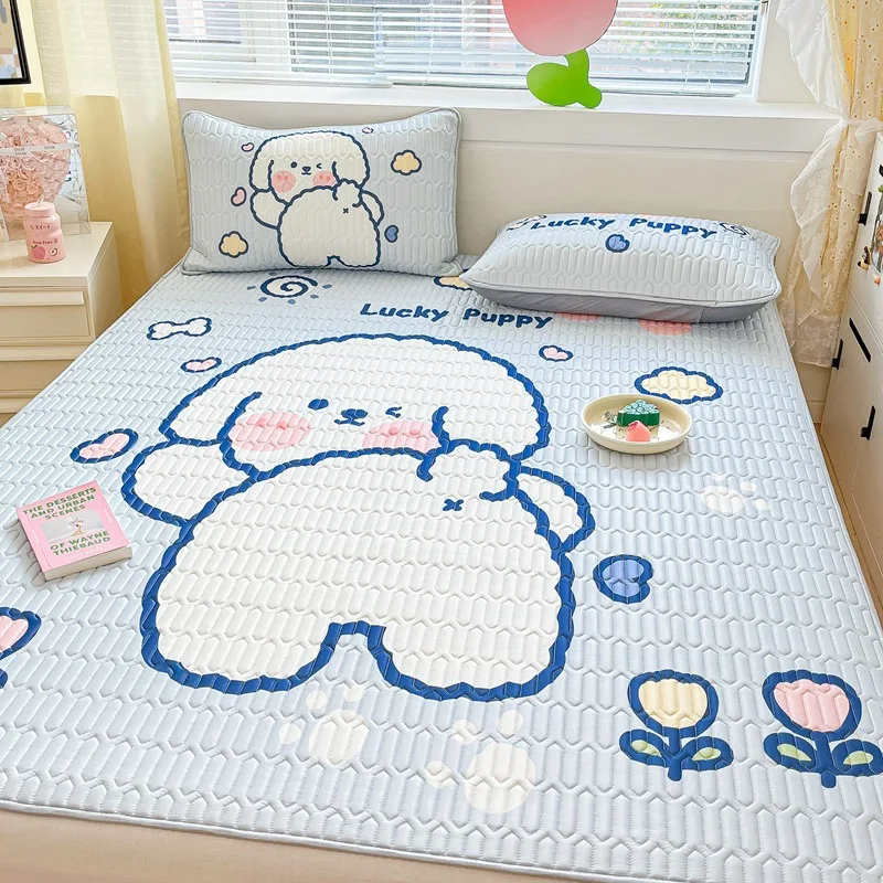 Three-Piece Set Latex Mat Summer Ice Silk Cute Style Comfort Breathable Skin-Friendly Cartoon Washable Thickened Home Textiles