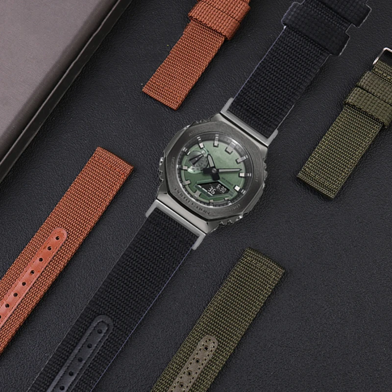 Jam tangan nilon modifikasi UNTUK CASIO GA110 GA-2100 DW5600 GW-5000 GW-5035 GW-M5610 gelang pria Aksesori hijau