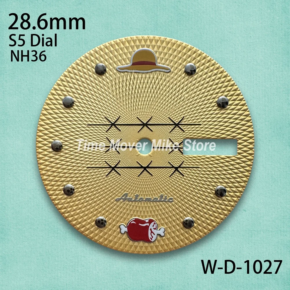 28.6mm S5 Logo Straw Hat Cartoon Dial Fit NH36 Movement No Luminous High-Quality Dual Calendar Watch Modification Accessories