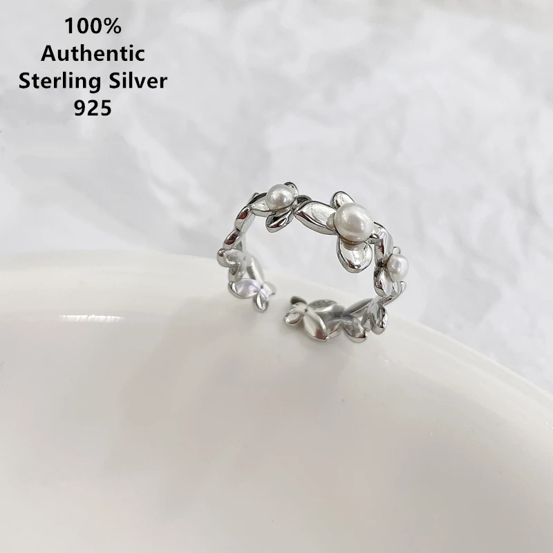 

Sterling Silver Pearl Floret Opening Anillo Anillos De Plata Ley 925 Mujer Adjustable Rings Jewelry Original For Women リング 2022