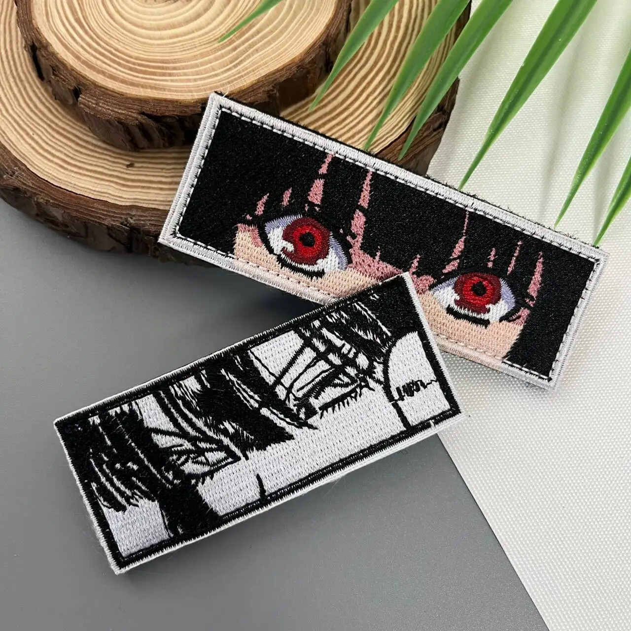 

Girl Eyes Half Face Anime Patches Embroidery Red Hair Girls Patch Morale Tactical Armband Badges on Backpack Hook& Loop Stickers