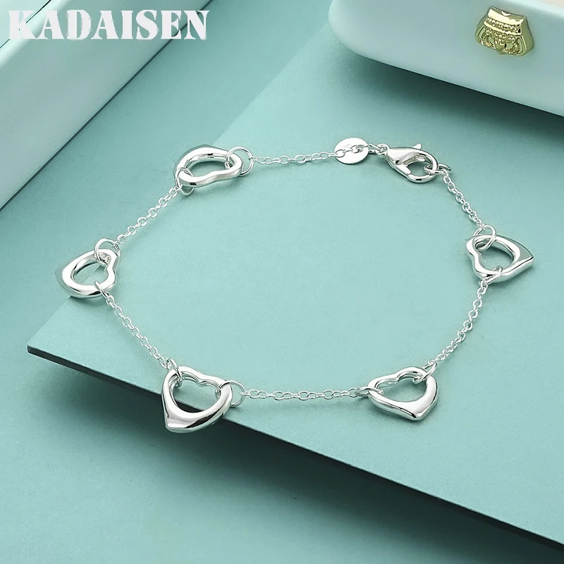 Heißer Trend: Feines Romantisches Herz-Kettenarmband aus 925 Sterling Silber für Damen, Luxusmarken-Schmuck für Hochzeit, Party und Weihnachtsgeschenke