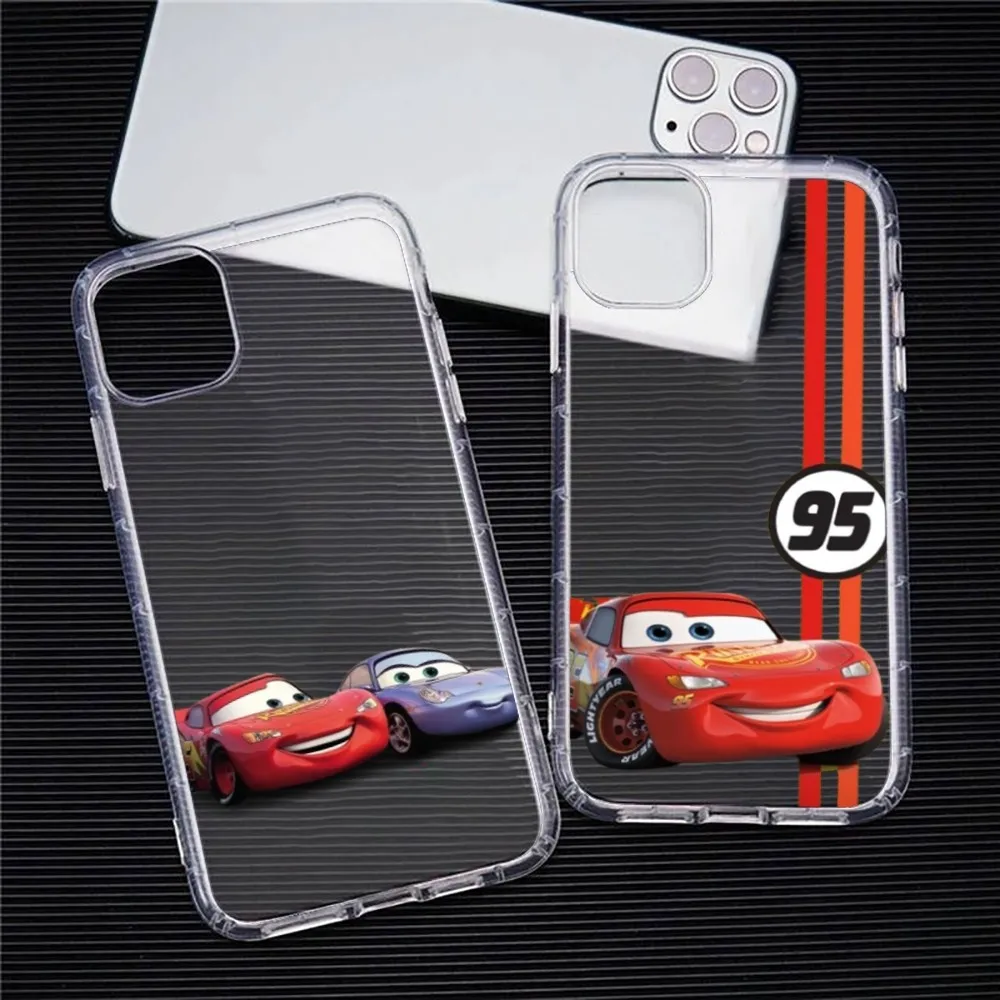 Autos L-Lightning M-McQueen Handyhülle für iPhone 15 11 13 14 Pro Max 7 8 Plus X Xr Xs Max Se 2020 12 Mini transparente Abdeckung