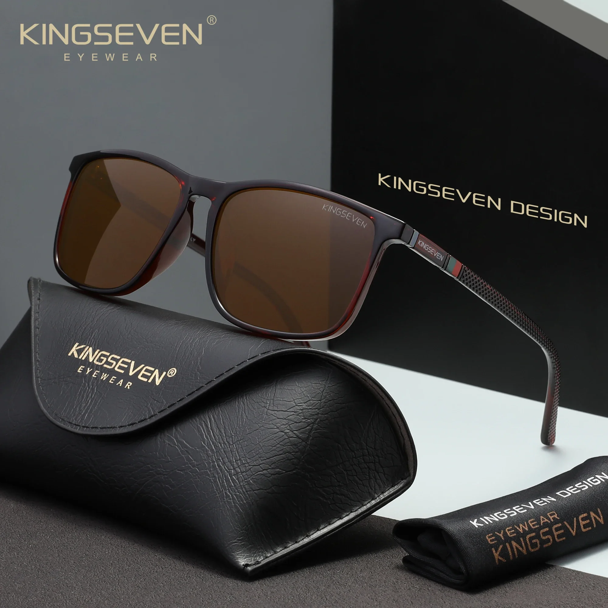 KINGSEVEN Modische polarisierte Sonnenbrille für Herren/Damen, UV400-Schutz, ultraleichte, rechteckige Angelbrille, zum Fahren im Freien