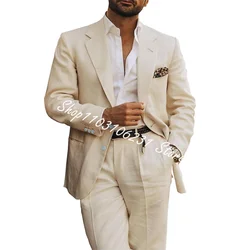 Beige Slim Fit Casual Men's Suits Notched Lapel Suits For Men Wedding Party Business Tuxedos 2 Pieces Blazer Pants Costume Homme