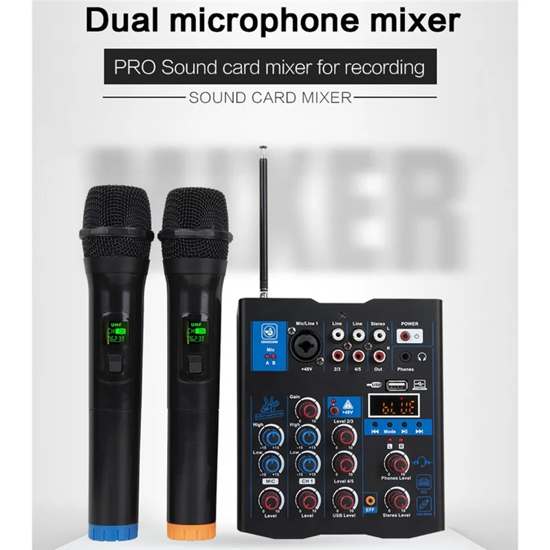 HFES 5 قناة USB جهاز مزج الصوت مع ميكروفون لاسلكي استوديو جهاز مزج الصوت بلوتوث REC DJ وحدة التحكم خلط للكاريوكي سهلة الاستخدام