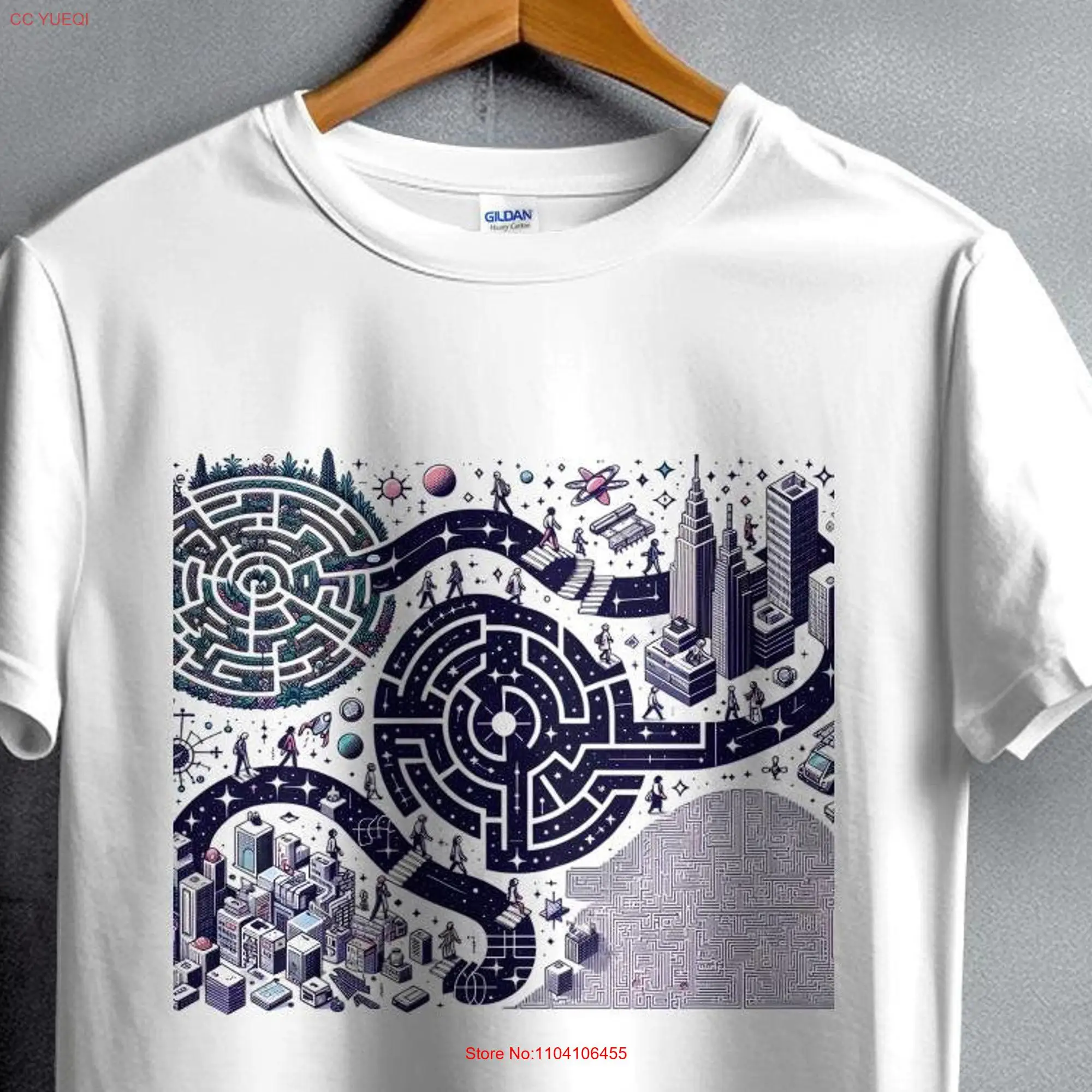 M C Escher Surreal Morphing geometric T Shirt Colors Zen Threads LLC long or short sleeves