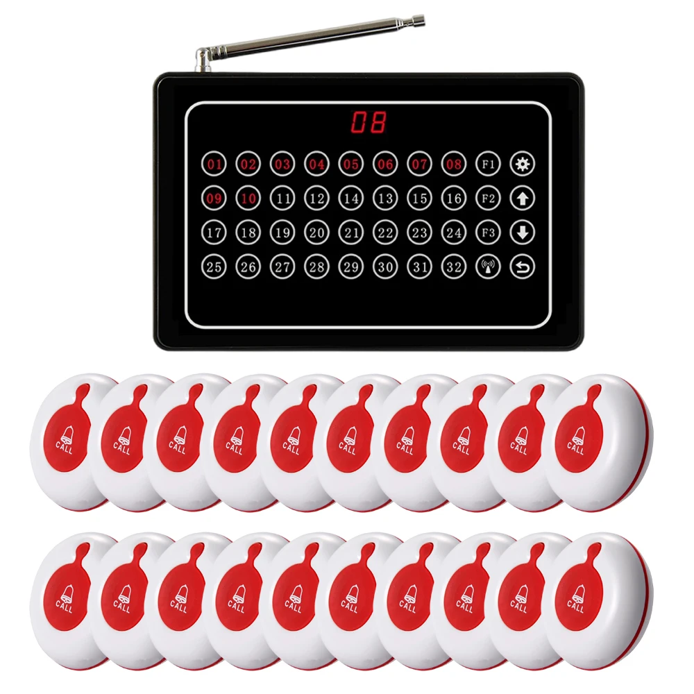Caregiver Pager Wireless Nurse Call System for Restaurant Clinic Nursing Home Hospital 1 Receiver 20 Waterproof Call Buttons