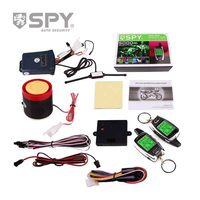 SPY 2 Way Motorcycle Alarm System with Remote Engine Start Starter Microwave Sensor Colorful LCD Pager Display