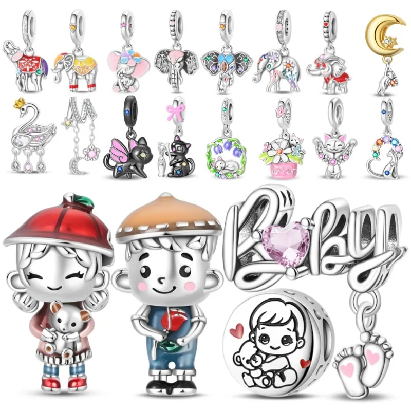 Charms 925 Sterling Silver Elephant Cat Game Charms Bead Flower Baby Beads Fit 3mm Original Bracelet DIY Jewelry Gifts For Women