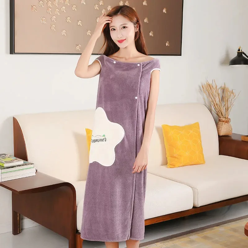 

Lady Bath Towels Suit Wearable Cloud Velvet Thickening Bath Towel For Body Fast Dry Hair Cap Bathrobes 105*130cm Bath Skirts