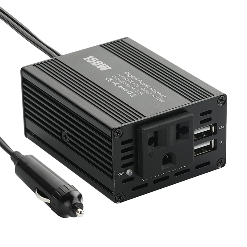 Onduleur de voiture à charge rapide, convertisseur de puissance, répartiteur, double USB, noir, prise UE, DC 12V à AC 220V, 150W