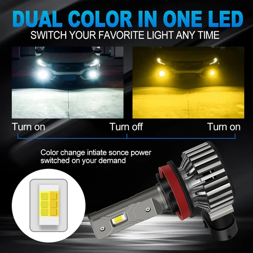 Imagen 2 del producto XSTORM H11 9005 luz antiniebla LED 30000LM 100W bombilla LED para faros antiniebla 3570 Chips CSP lámpara de señal lámparas Turbo automáticas blanco amarillo + blanco