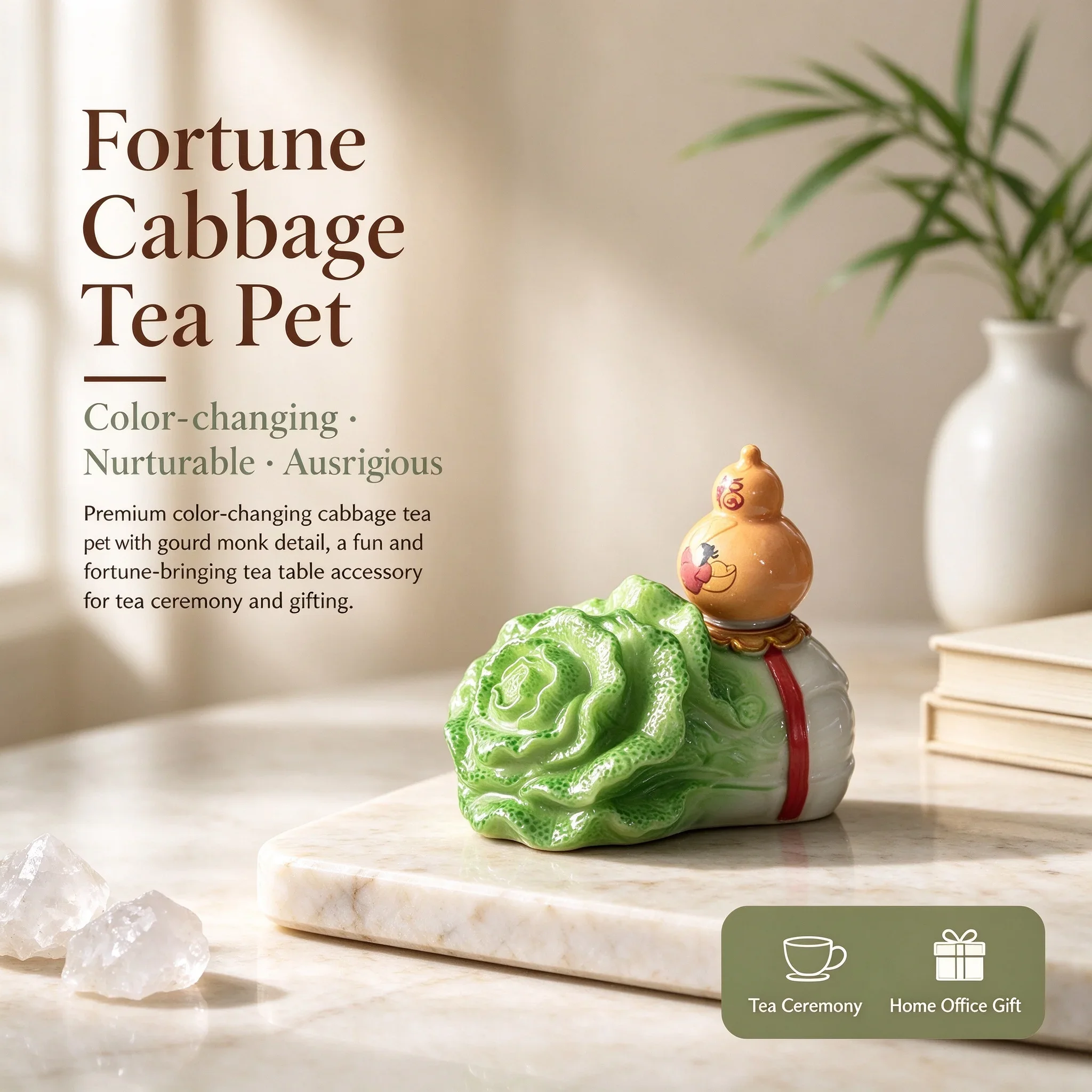 Premium Color Changing Cabbage Tea Pet Nurturable Fortune Creative Tea Table Accessory for Tea Ceremony Home Office Gift
