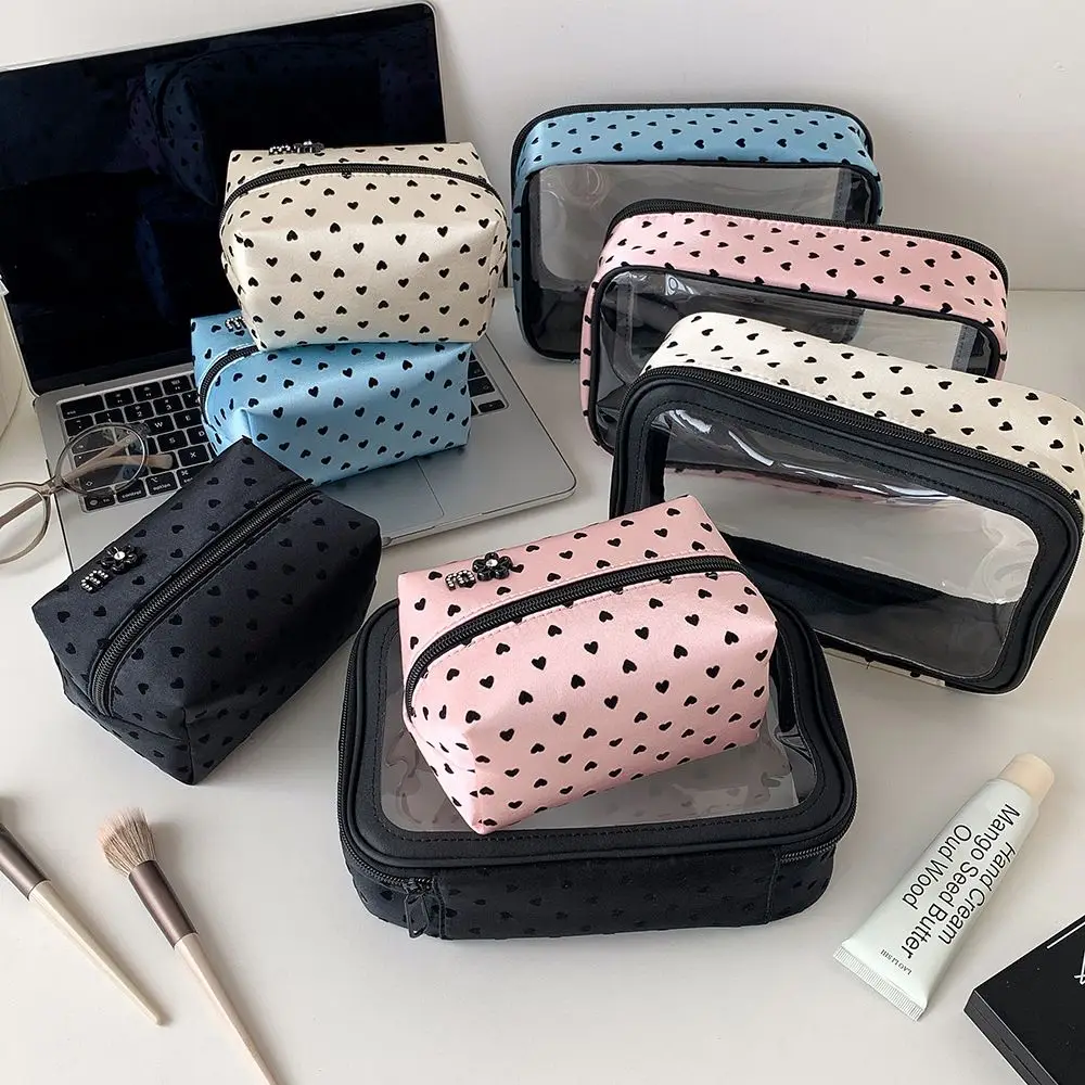 2Pcs/Set New Waterproof Cosmetic Bag PVC Large Capacity Toiletry Bag Portable Heart Shaped Makeup Bag Outdoor Travel