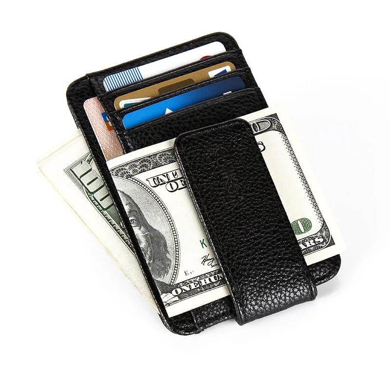 

Magnetic PU Leather Wallet Money Clip Short Purse Black Credit Card ID Clip Banknote Holder Male Clamp Business Style 2024