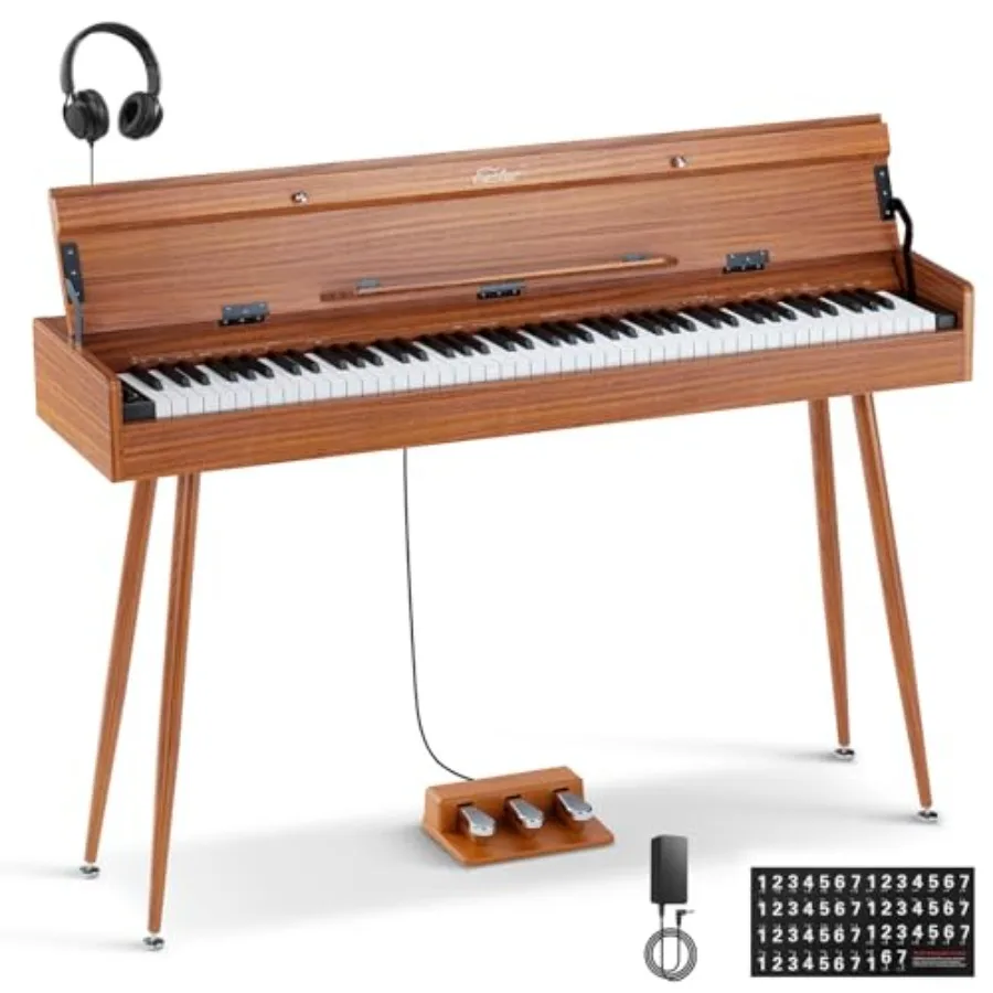 EUP-100 88 Key Weighted Keyboard Piano Full-Size Home Digital Piano for Beginner in Retro Wood Color with Cover Headphone Music