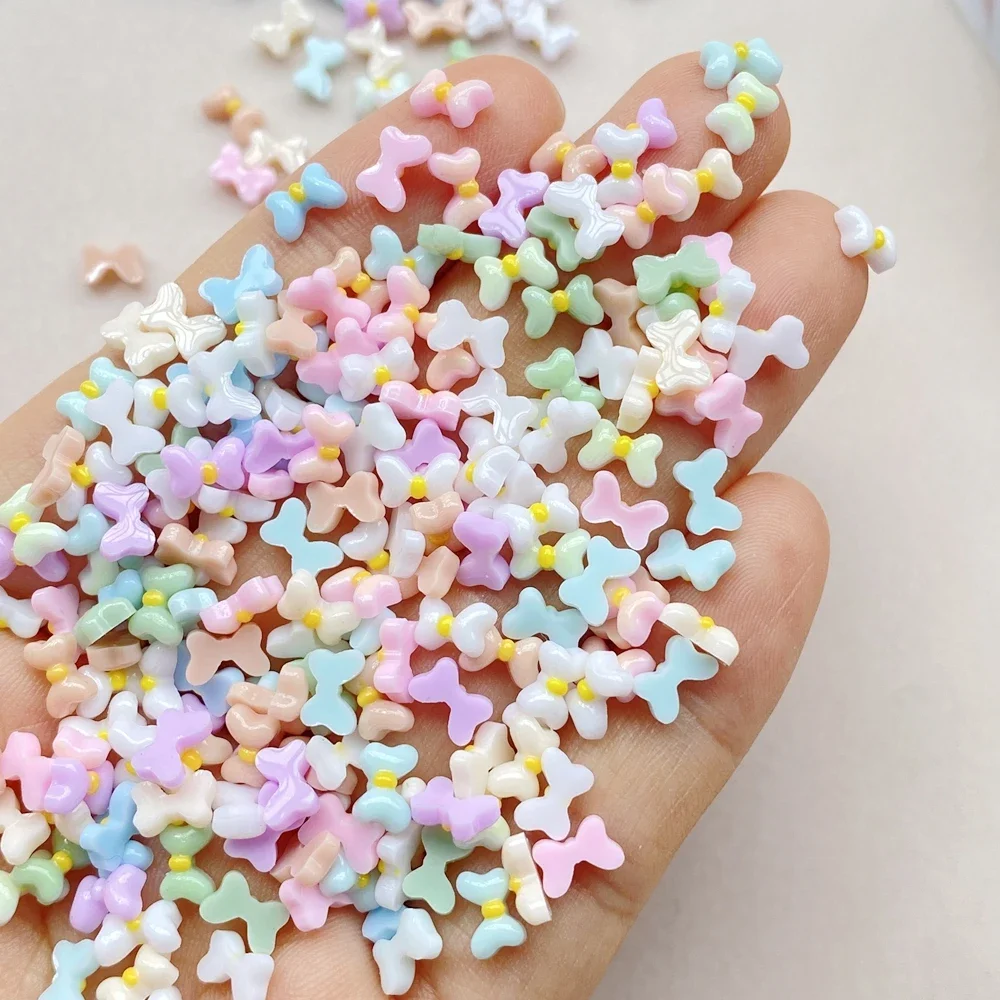 200pcs Resin Colorful 3D Mini Bow Nail Art Flatback Rhinestone Scrapbook DIY Wedding Applique Jewelry Accessories Crafts