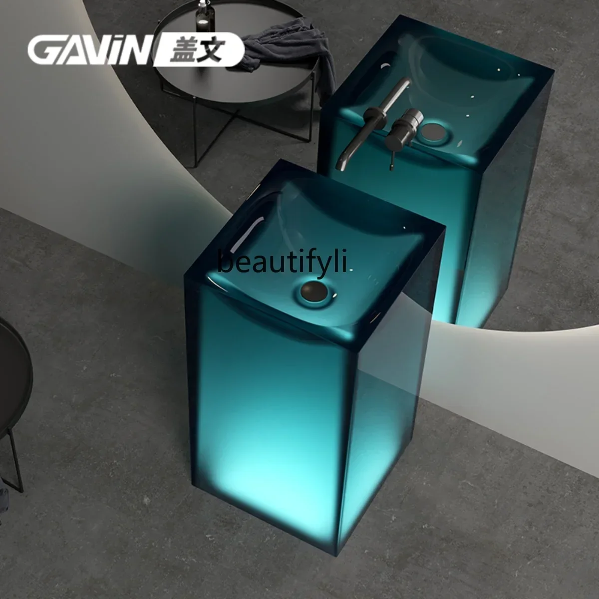 

CC Floor-to-ceiling hand wash basin Color transparent resin art basin Column basin Customization
