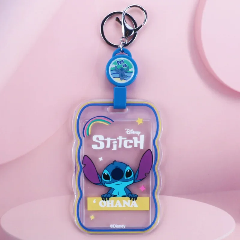 Stitch Disney Card Holder Keychain Cartoon Student Meal Card Transparent Drawstring Card Holder Work License Protective Case