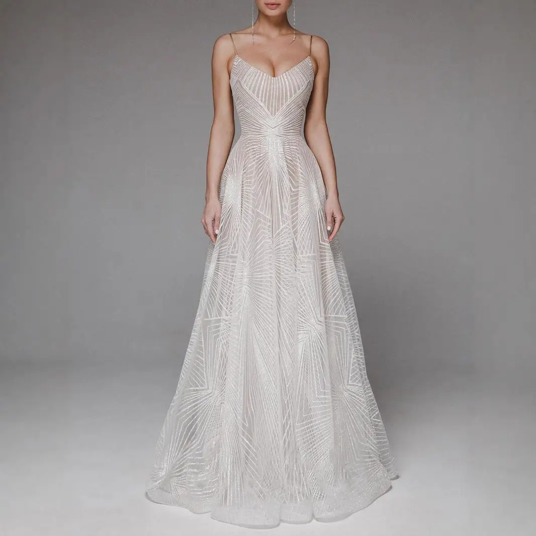 

Sexy Embroidered Strapl Long Dr Spring Summer Women's Faion Independent Station Wedding Dr Evening Gown Polyester