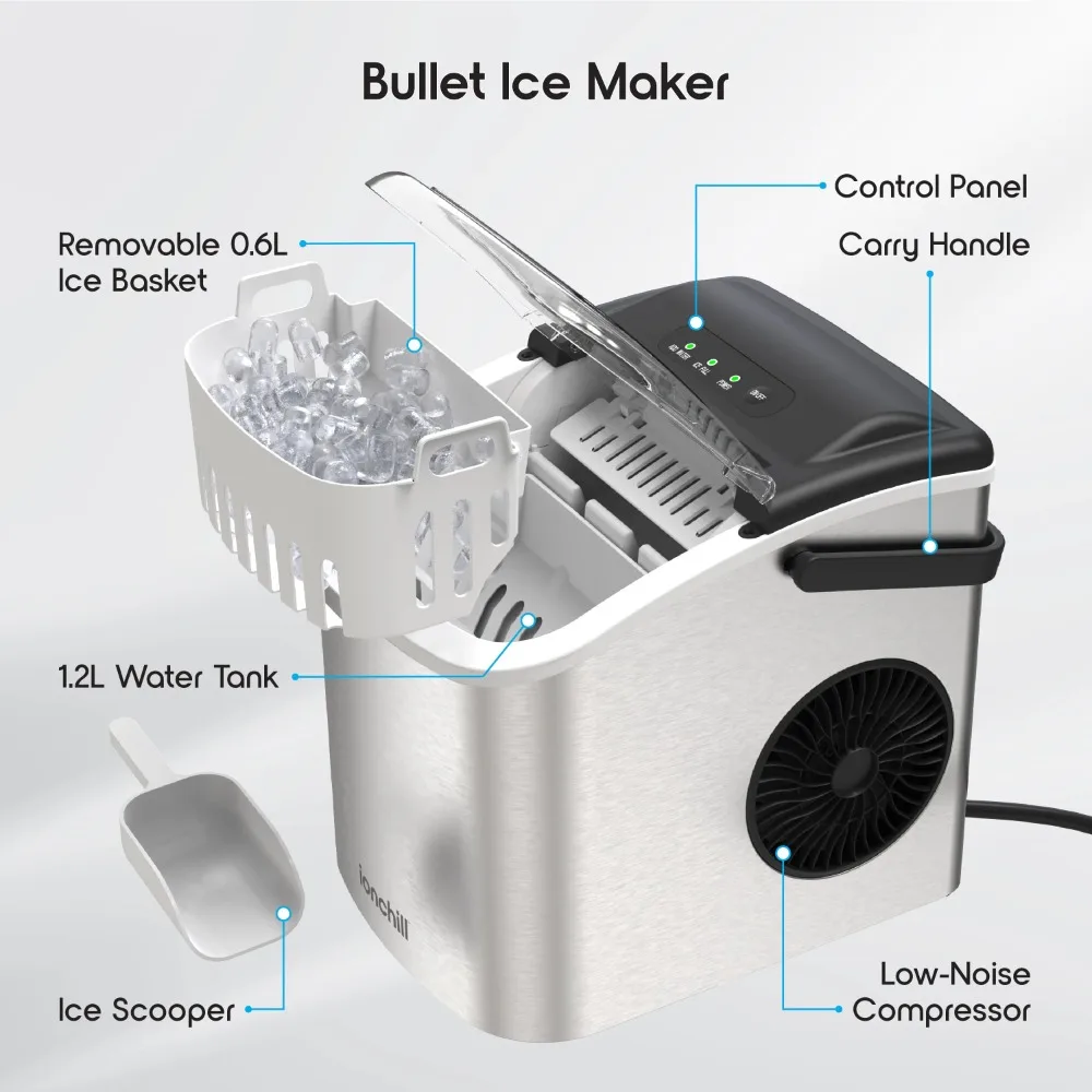 Quick Cube Ice Machine, 26lbs/24hrs Portable Countertop Bullet Cubed Ice Maker