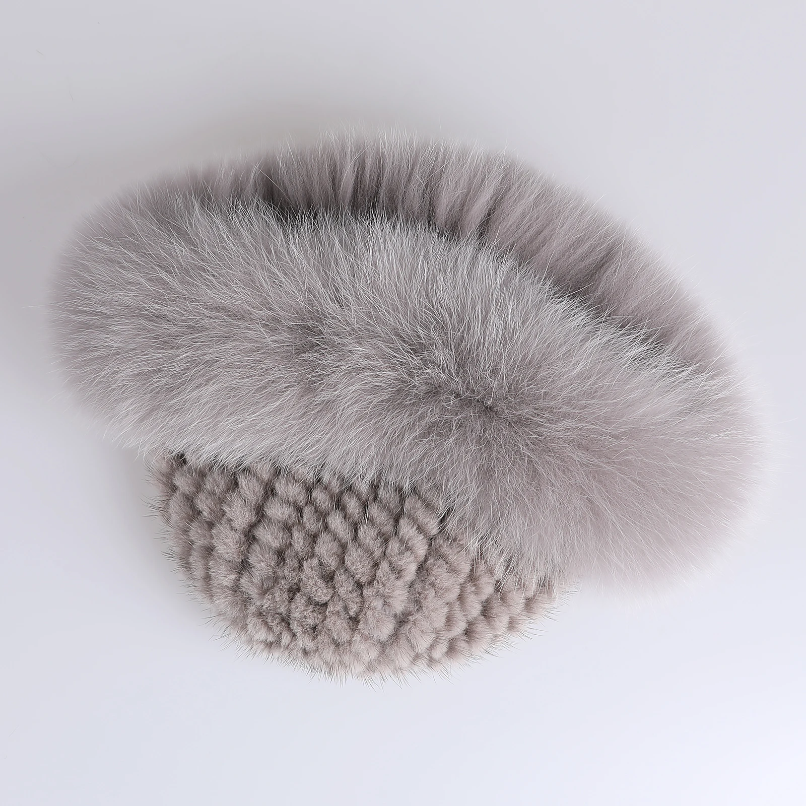 Frauen Winter warm echte Premuim Nerz Fell gestrickt Eimer Hut pelzigen Echtpelz Kappen Big Fox Pelz besatz Krempe verstellbar – Detail 18
